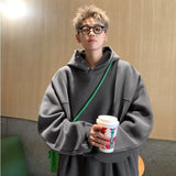 WIAOFELLAS  -  Men Hong Kong Style Thin Hoodie Loose Casual Button Design Sense Spring Autumn Solid Color Hooded Pullover Top