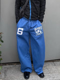 WIAOFELLAS  -  American Vibe Streetwear Men's Casual Pants Dstring Embroidered Wide Leg Loose Fit Straight Cut Long Trousers