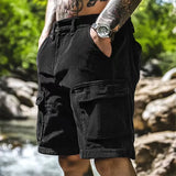 WIAOFELLAS  -  Summer Trendy Loose Straight Corduroy Shorts For Mens Casual Solid Color  Cargo Pants Men Fashion Patchwork Pockets Short