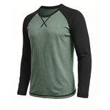 Wiaofellas  -  Men Color Block Raglan Long Sleeve T Shirts Crew Neck Curved Hem Casual Basic Undershirt Tops
