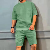 WIAOFELLAS  -  Fashion Summer Men Two Piece Sets O-Neck T-Shirts + Cargo Shorts Suits For Men Harajuku Casual Loose Outfits Streetwear