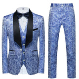 Wiaofellas  -  Spring Autumn New Fashion Men's Casual Trendy Slim 3 Pieces of Suit Sets Printed Turn-down Collar Blazers Pants Waistcoat Male