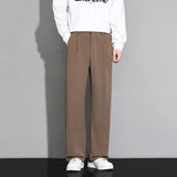 Wiaofellas  -  Men's Beige Suit Straight Leg Trousers Summer Lightweight Drapey Fabric Business Formal Breathe Casual Loose Trousers