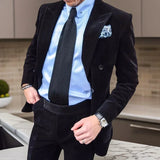 Wiaofellas  -  Formal Wedding Men Suits Slim Fit Double Breasted 2 Pcs Groom Tuxedo For Prom Peak Lapel Smoking Velvet Jacket With Pants