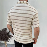 WIAOFELLAS  -  Men's Casual Striped Knitted Polo Shirt Streetwear Short Sleeve Tees for Men Tees Shirts Breathable Vintage Luxury Clothing