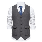 Wiaofellas  -  Men Suit Vest Herringbone Fabric Waistcoat Business Wedding Casual V Neck Men's Formal Party Dress Blazer Vests V12