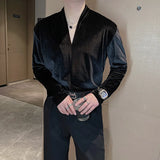 WIAOFELLAS  -  New Autumn Trend High Elasticity Ribbed Knitted Long Sleeve T-shirt men Temperament V-neck Versatile T-shirt casual Base Shirt