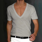 Wiaofellas  -  Slim Fit Short Sleeve V-Neck T-Shirt for Men Breathable Lightweight Summer Casual Top in Solid Color