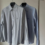 WIAOFELLAS  -  New Striped Versatile Long Sleeve Shirt Casual Loose Japanese Style Hong Kong Trend Coat