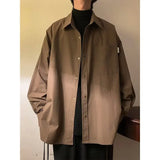 WIAOFELLAS  -  Long-sleeved Shirt Men Solid Color Japanese Retro Spring Loose Brown Trendy Versatile Cardigan