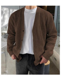 WIAOFELLAS  -  Fashionable V-Neck Knitwear Men's Loose Fit Solid Color Autumn New Style Casual Versatile Open Cardigan Sweater Jacket