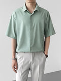 Wiaofellas  -   Lapel Hawaiian Shirt Man Casual Short Sleeve Shirts Men's Solid Color Shirt Summer Men Clothes Street Retro Clothing E131