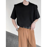 WIAOFELLAS  -  Summer T Shirt Men Fashion Black White Casual Short Sleeved T-shirt Men Streetwear Korean Loose Shoulder Pad T Shirt Mens Top