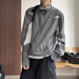 WIAOFELLAS  -  Japanese Style Patchwork Mesh Sun Protection Jacket for Men Summer Short Outdoor Stand Collar Costs Lightweight Cycling Sports