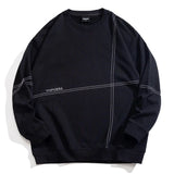 WIAOFELLAS  -  Black Round Neck Sweatshirt Men's Spring  Autumn New Casual Bright Line Design Youth Versatile Top