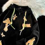 WIAOFELLAS  -  Couple Zip-up Hoodie Vintage Gothic Embroidery Patterns Hooded Coat Autumn Winter New Hip-hop Loose Male Hoodies