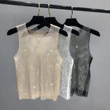 Wiaofellas  -  Mens Vest Hot Diamond Mesh Nightclub Sexy Tank Top Streetwear Fashion Youth Stage Performance Sleeveless Top Men'S Wear New