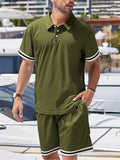 WIAOFELLAS  -  Fashionable Men's Short Sleeve Suit Button Polo Shirt Top Shorts Sports Casual Loose Versatile Two-piece Trendy Set