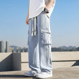 WIAOFELLAS  -  American Fashion Cargo Jeans Retro Loose Jeans Straight Leg Jeans High Quality Fabric Comfortable Skin Friendly Breathable Jeans