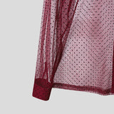 WIAOFELLAS  -  Men Shirt Polka Dot Printing Lapel Long Sleeve Button Men Clothing Mesh See Through Loose Fashion Male Shirts Streetwear