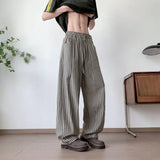WIAOFELLAS  -  Summer Men's Striped Drawing Straight Casual Pants Fashion High-waisted Loose Wide Leg Trousers Male