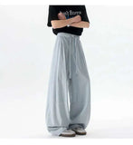 WIAOFELLAS  -  New Summer Men's Casual Pants Solid Color Drawstring Straight Trousers Elastic Waist Wide Leg Baggy Male Bottom