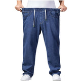 WIAOFELLAS  -  Obese Men's Jeans Overiszed Loose Elastic waist Thick Leg Straight Pants Spring Autumn Fat Man Denim Trousers Plus Size 6XL