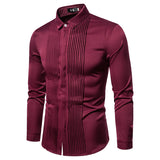 Wiaofellas  -  Men's Long Sleeved Shirt with British Style Lapel Pleated Men's Uniform, Formal Dress, Shirt, and Base Shirt