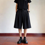 Wiaofellas  -  Men's Wide Leg Suit Shorts Summer Business Casual Elastic Half Baggy Pants Korean Fashion Men Office Formal Short Trousers