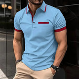 WIAOFELLAS  -  Summer Men's Short sleeve Polo Shirts Fashion Business Casual Polos Man Patchwork Turn Down Collar Sports Tees Tops Streetwear