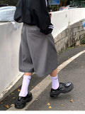 WIAOFELLAS  -  Spring Summer Loose Casual Soft Grey Pleated Shorts for Men with High Waist Short Straight Pants Korean Clothes