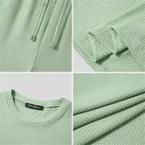 Wiaofellas  -  Spring Summer Men Suit Solid Ribbed Short-sleeve O-Neck T-shirt And Shorts Two Piece Set Fashion Slim Outfits Daily Home Clothes