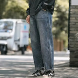 WIAOFELLAS  -  Spring Autumn Vintage Washed Jeans Men's All-match Denim Pants Trend Oversize Straight Casual Cropped Pants Men Jeans