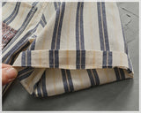 WIAOFELLAS  -  Vintage fashion striped short-sleeved shirt men's top Vintage loom cotton patchwork fabric summer cargo shirt