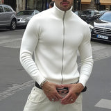 WIAOFELLAS  -  Men Sweatshirts Solid Color Stand Collar Long Sleeve Zipper Male Cardigan Streetwear Autumn Fashion Casual Hoodies