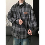 Wiaofellas  -  Retro Plaid Shirt with Long Sleeves for Men's Design Loose Feel
