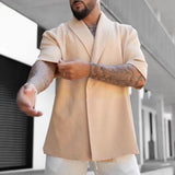 WIAOFELLAS  -  Mens Short Sleeved Daily Elegant Solid Half Sleeves Fashion Business Casual Outer Simple Large Lapel Shirt Summer Top New