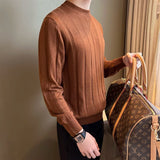 WIAOFELLAS  -  Men's Light Luxury Business Slim-fit Knit Pullover Hollow Out Casual Long Sleeve Solid Color O Neck Retro Popular Basic Sweater