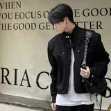 WIAOFELLAS  -  Men Clothing Fashion Korean Style Stand Up Collar Jackets Solid Color Bomber Jacket Men Casual Zipper Workwear Jacket Outwear