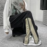 Wiaofellas  -  Spring Autumn Men's Zipper Design Casual Pants Slit Straight Leg Patchwork Loose Fit Harajuku Style Fashionable All-Match