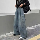 Wiaofellas  -  Y2k Baggy Cargo Jeans for Men Oversize Wide Leg Denim Pants Male Hip Hop Trousers Pockets Streetwear Loose Patchwork