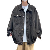 WIAOFELLAS  -  Loose Long Sleeve Men's Denim Jacket Autumn Style Casual Outerwear Teenagers Fashion Hong Kong Style Jeans Coat for Men