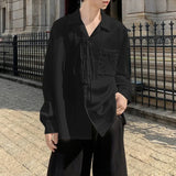 WIAOFELLAS  -  Men Shirt Solid Color Embroidery Lapel Long Sleeve Men Clothing Streetwear Loose Korean Style Fashion Male Shirts Tops