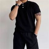 WIAOFELLAS  -  Summer Knitted T-shirt for Men Short Sleeve Round Neck T-shirt Slim Fit Casual Business Tee Tops M-3XL