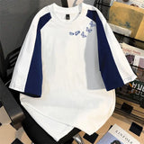 WIAOFELLAS  -  Niche Butterfly Print Short-sleeve T-shirt Summer Color-blocking Spliced Design Top