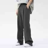 Wiaofellas  -  Fashion Men's Suit Pants Loose Belt Design Wide Leg Straight Casual Trousers Solid Color New Chic Summer