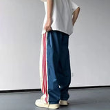 WIAOFELLAS  -  Fashion Men's Spliced Striped Contrast Color Casual Pants Trendy Summer Straight Drawing Loose Trousers Male