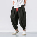 Wiaofellas  -  Men's Olive Green Lantern Pants Summer Breathe Loose Fit Drawstring Waist Casual Pants Streetwear Harem Trousers