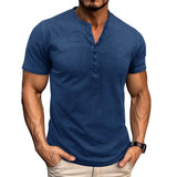 WIAOFELLAS  -  Round Neck Men's Short Sleeve Solid Color Retro Henry T-shirt Summer Base Tough Guy Outdoor Top