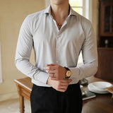 WIAOFELLAS  -  Plus Size Long Sleeve V-Neck Solid Shirts for Men Autumn Spring Slim Fit Business Formal Mens Shirt Fashion Trendy Mens Clothing